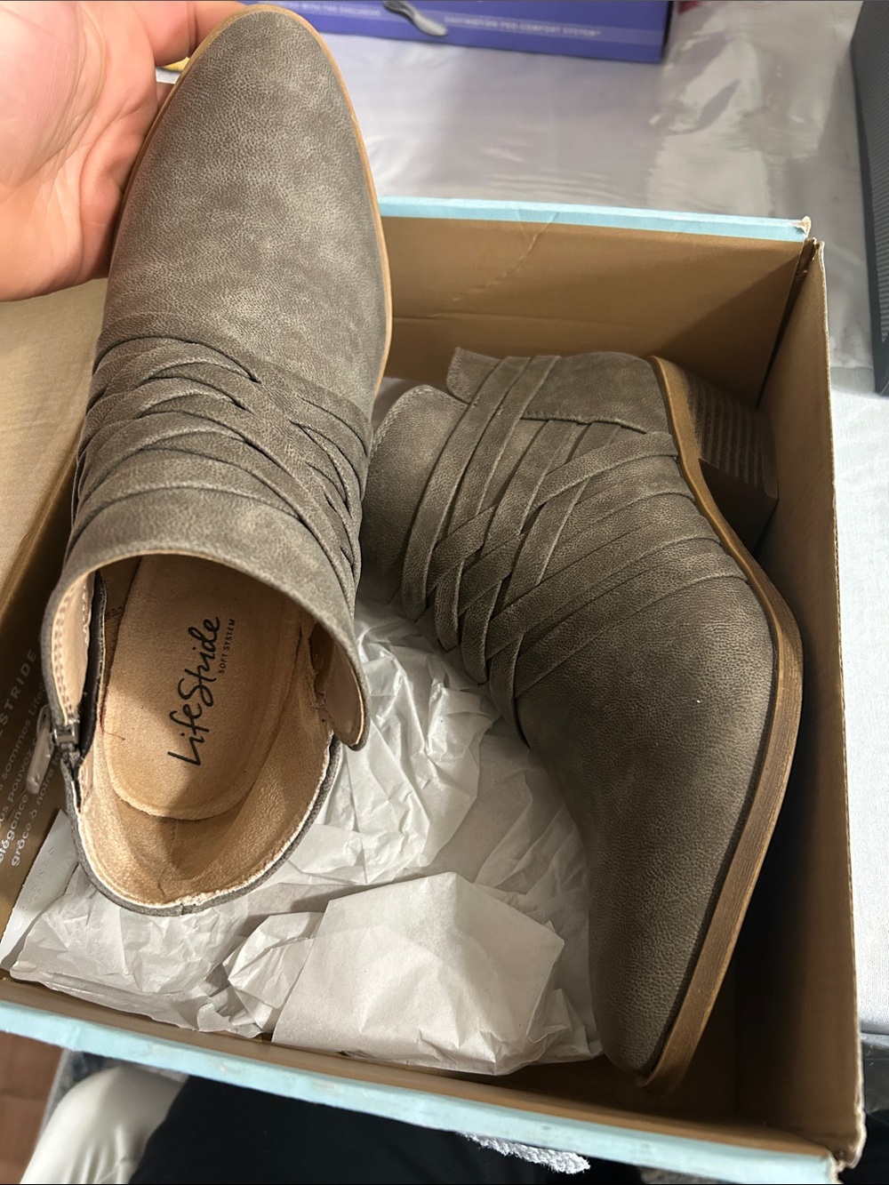 Life Stride Olive-Taupe Women's Braided Ankle Booties